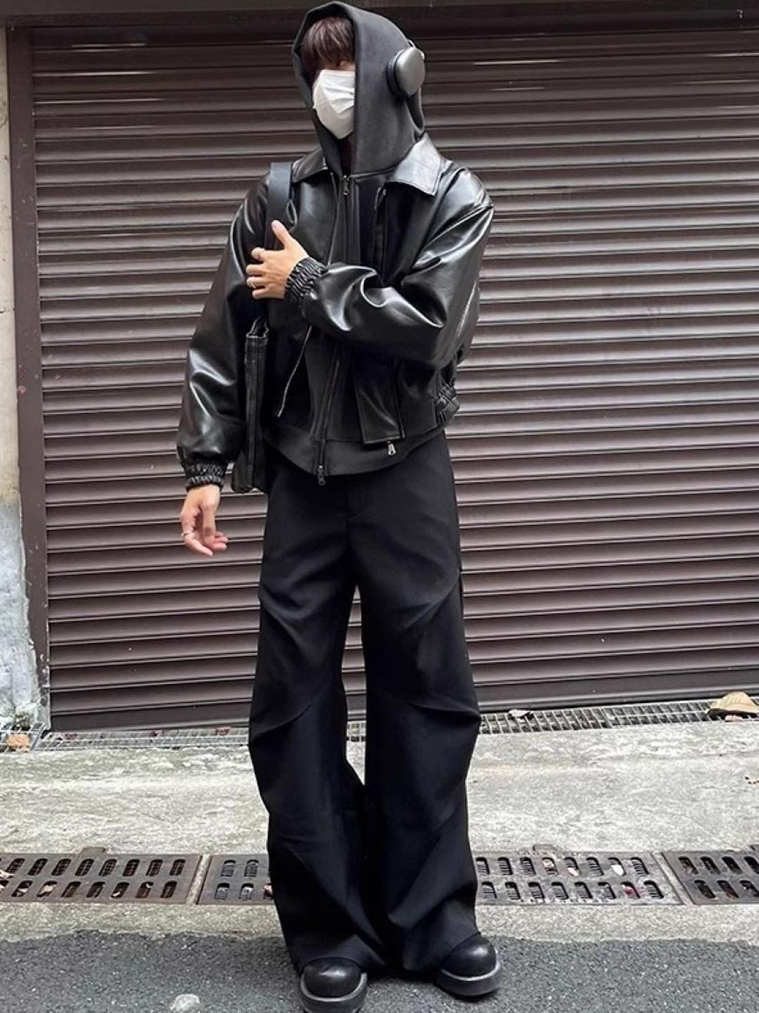 HERE&NOW Men Hooded Solid Leather Jacket