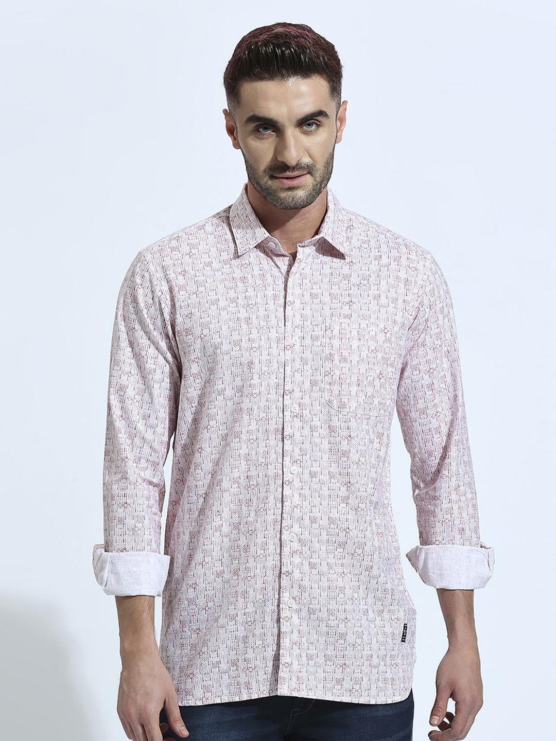 Buy Klub Fox Men Spread Collar Micro Ditsy Printed Cotton Slim Fit
