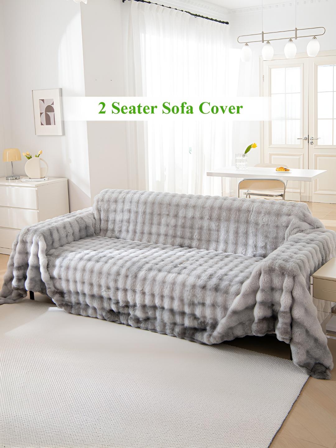 Buy HOKIPO Grey White Self Design Faux Fur Seater Sofa Throw