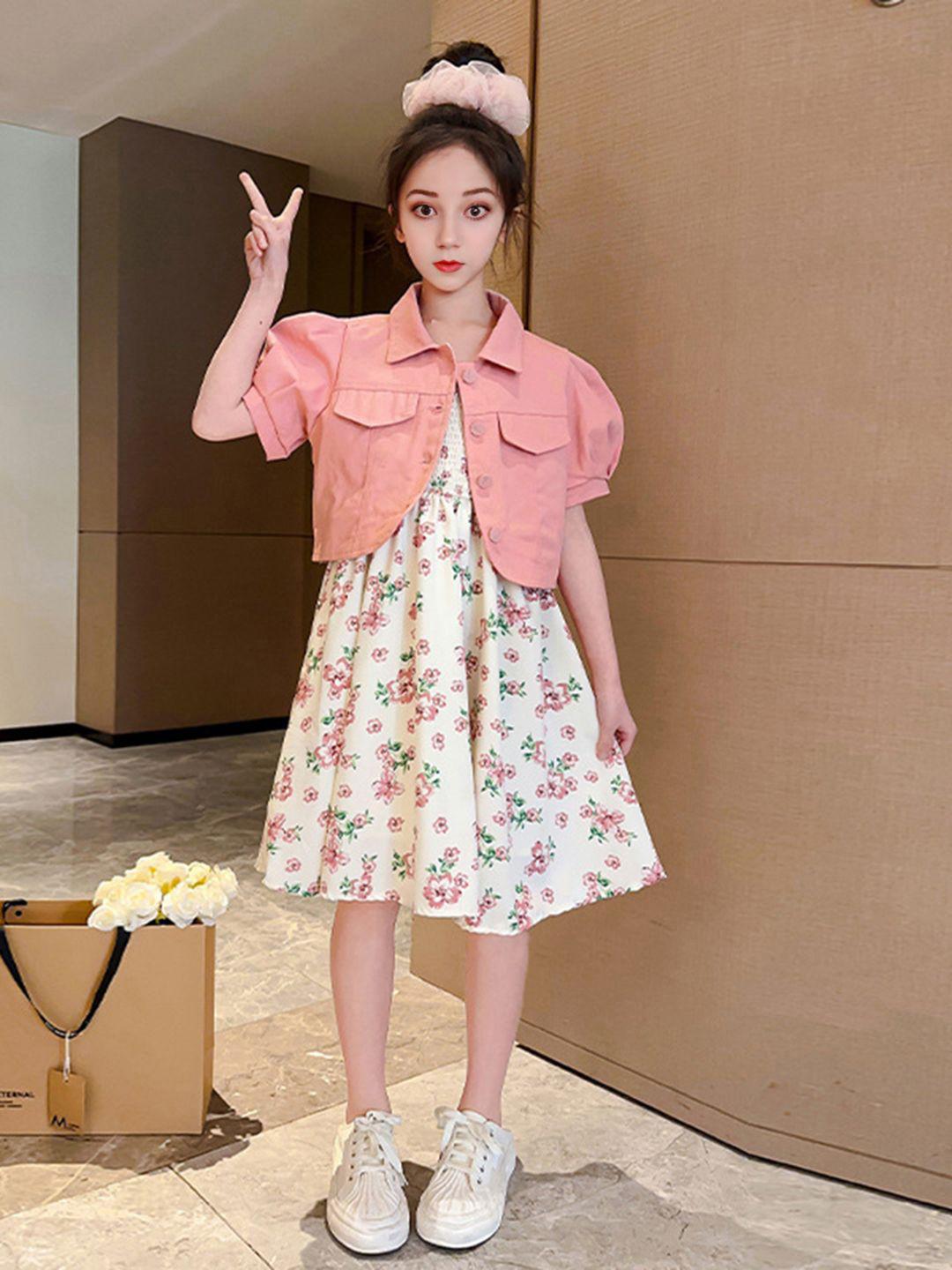 Frock Designs Denim Jacket On Gown Solid A-Line Flared Cotton Maxi