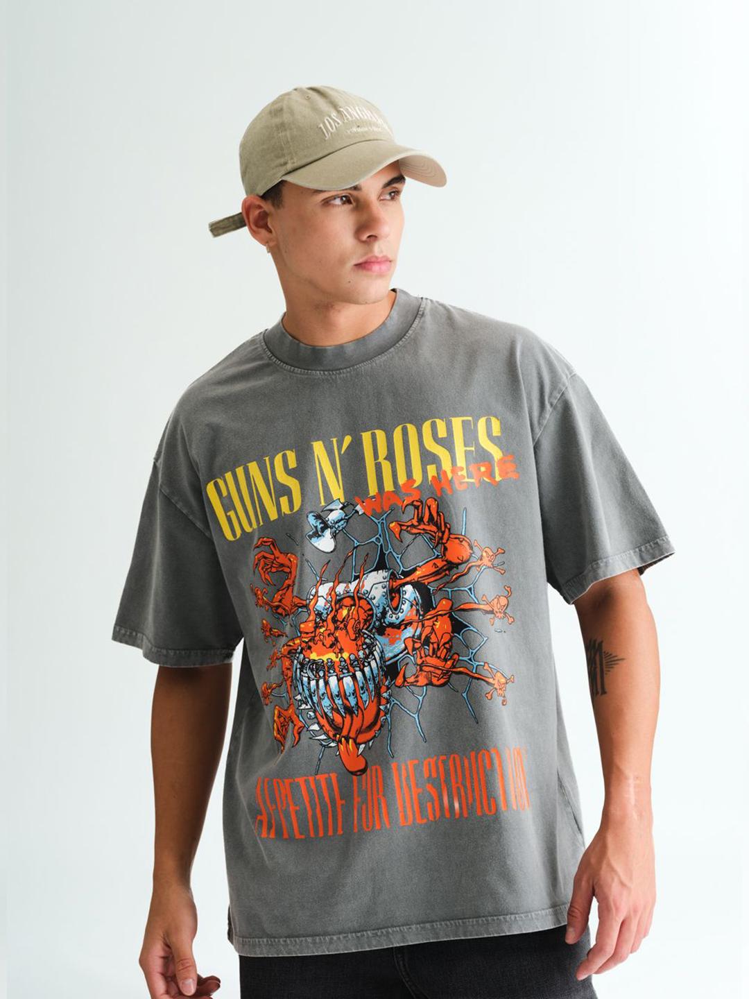 Buy Guns N' Roses Graphic Oversized Round Neck T-shirt - Tshirts