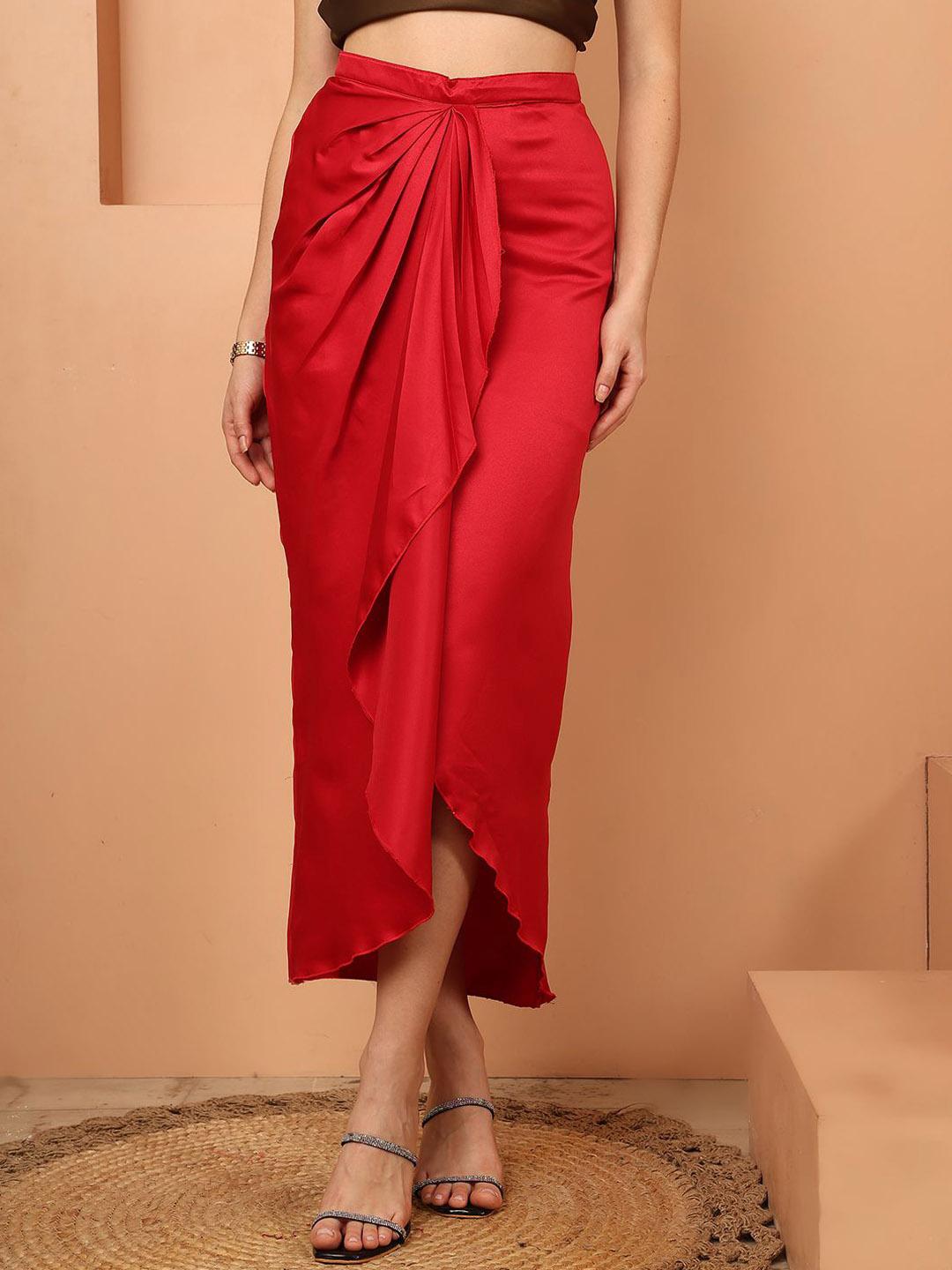 S drape knot maxi skirt the red thread Red Satin Maxi Skirt