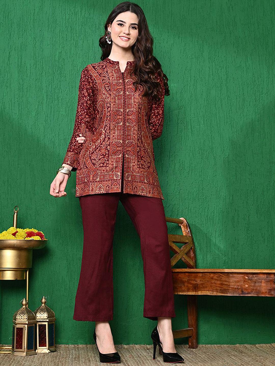 Buy Sangria Paisley Woven Design Winter Pashmina Tunic With