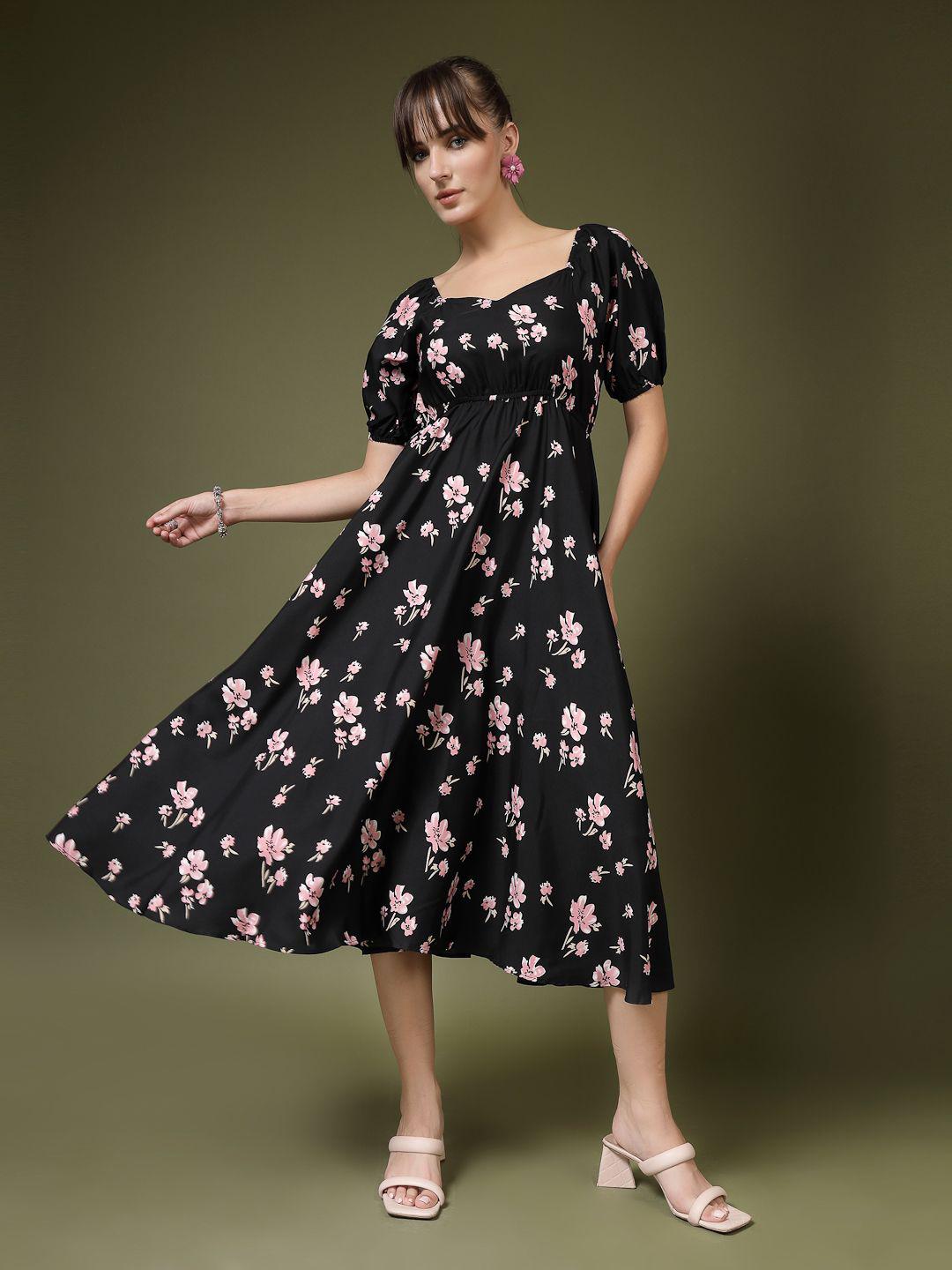 週末10%OFF mame 20PS Flower Printed Dress Buy Oomph! Women Floral Printed Puff Sleeve Fit & Flare Maxi Dress