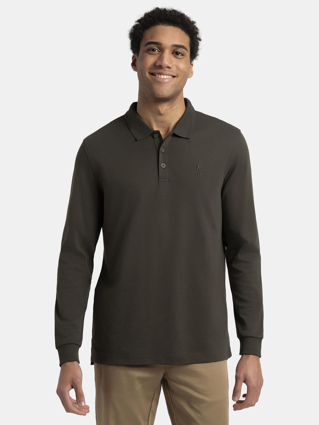 Buy Jockey Super Combed Cotton Rich Solid Full Sleeve Polo Tshirt