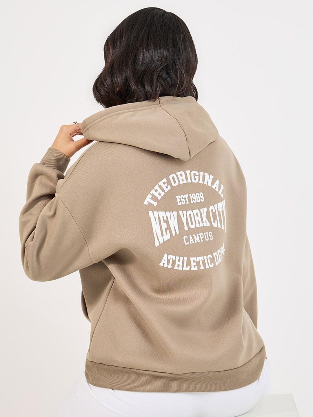 Buy Styli Women Typography Printed Oversized Fit Longline Hoodie