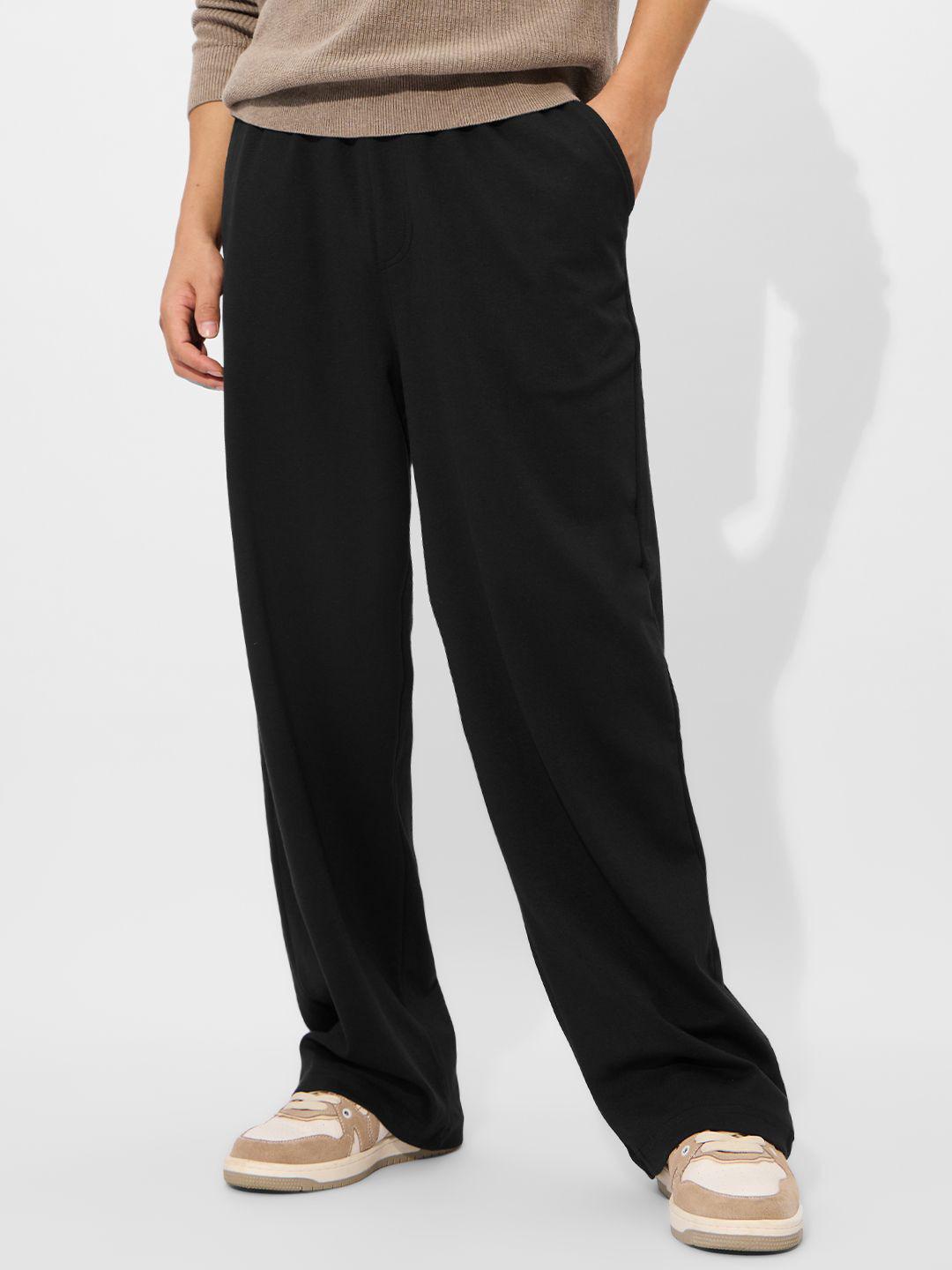 The Souled Store Men Relaxed Fit Solid Black Korean Joggers