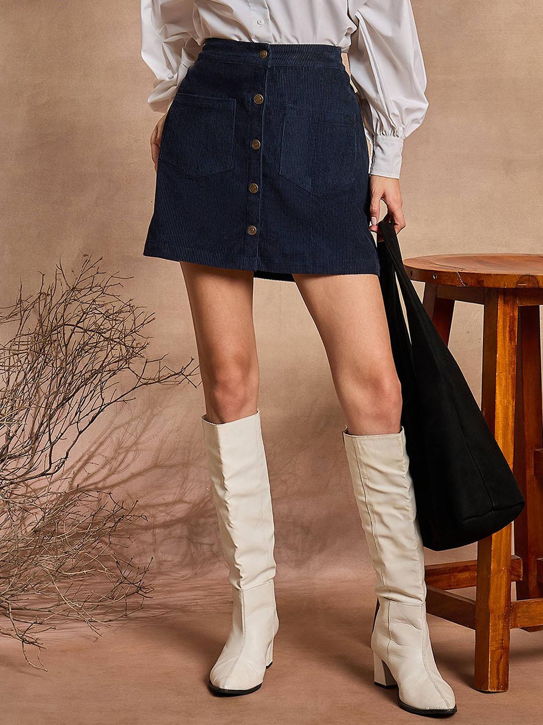 Buy SASSAFRAS Women A-Line Front Button Mini Skirt - Skirts for