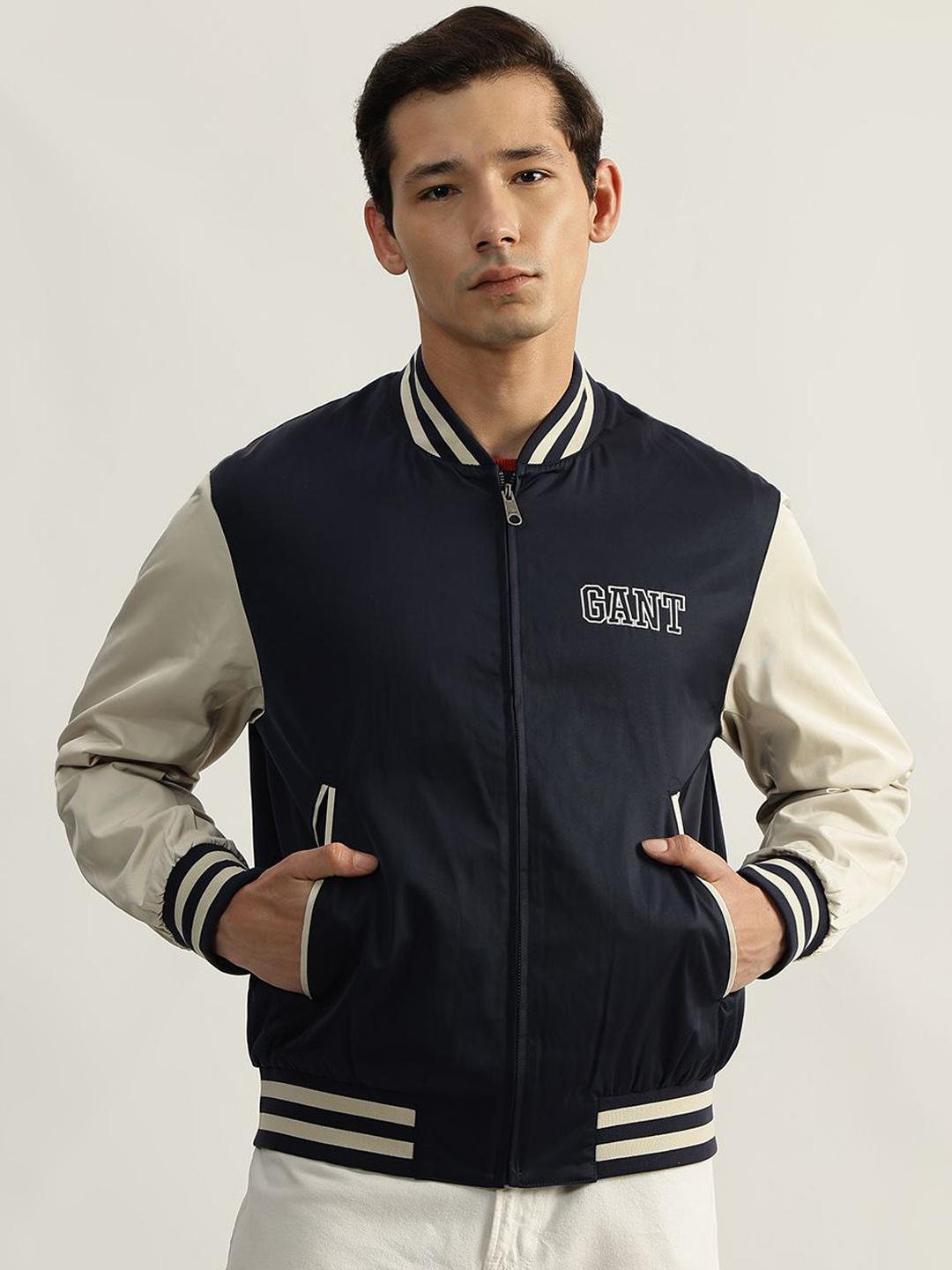 Buy GANT Men Stand Collar Colourblocked Casual Varsity Jacket