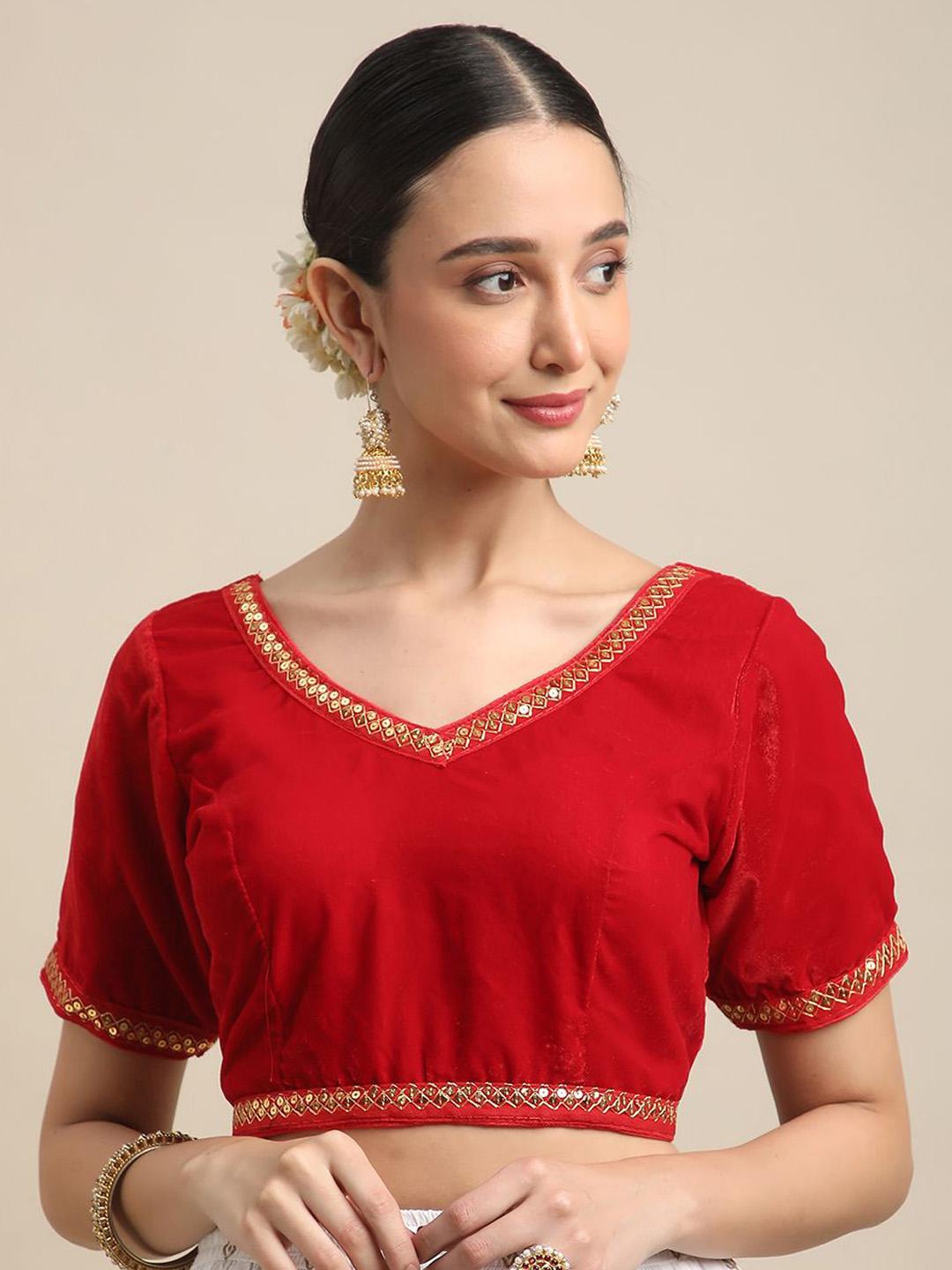 Buy BAPS Women Velvet Short Sleeves Saree Blouse - Saree Blouse