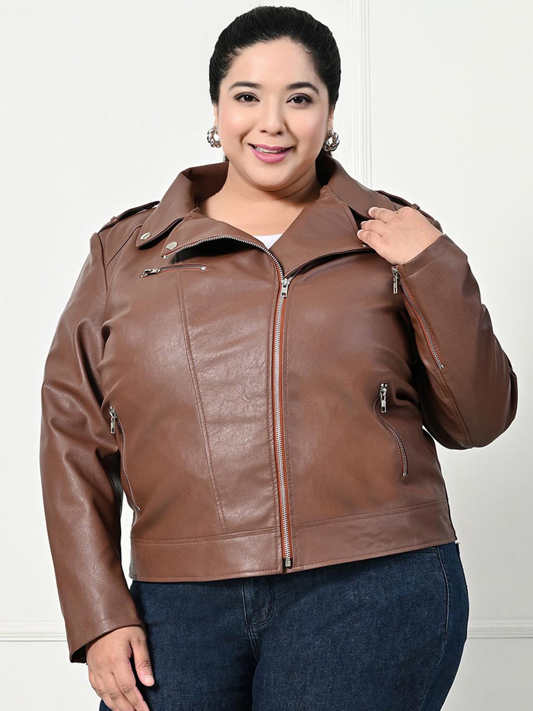 TBOJ Women Lapel Collar Solid Casual Plus Size Leather Jacket