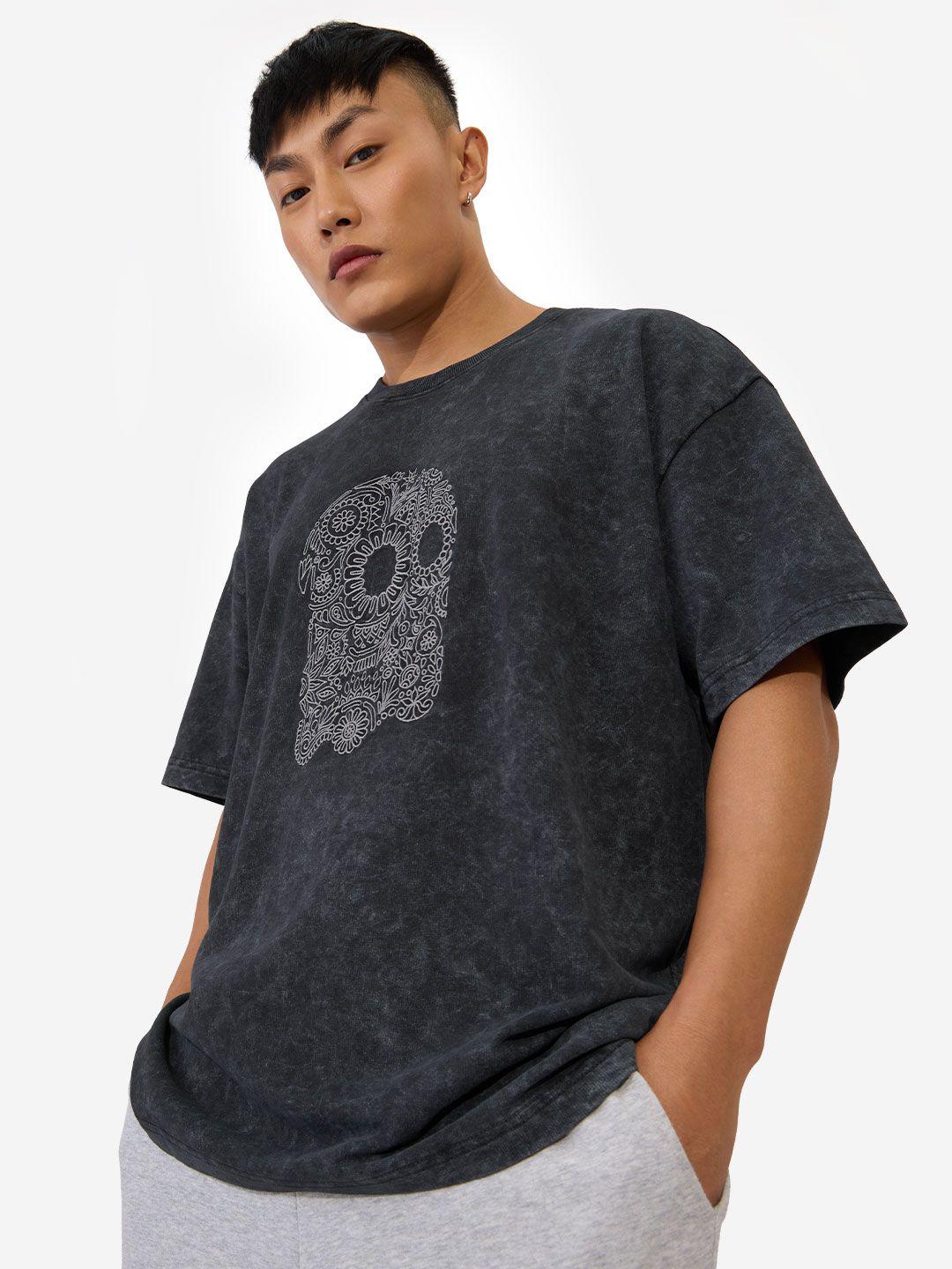 The Souled Store Men Oversized Printed Black T-Shirt