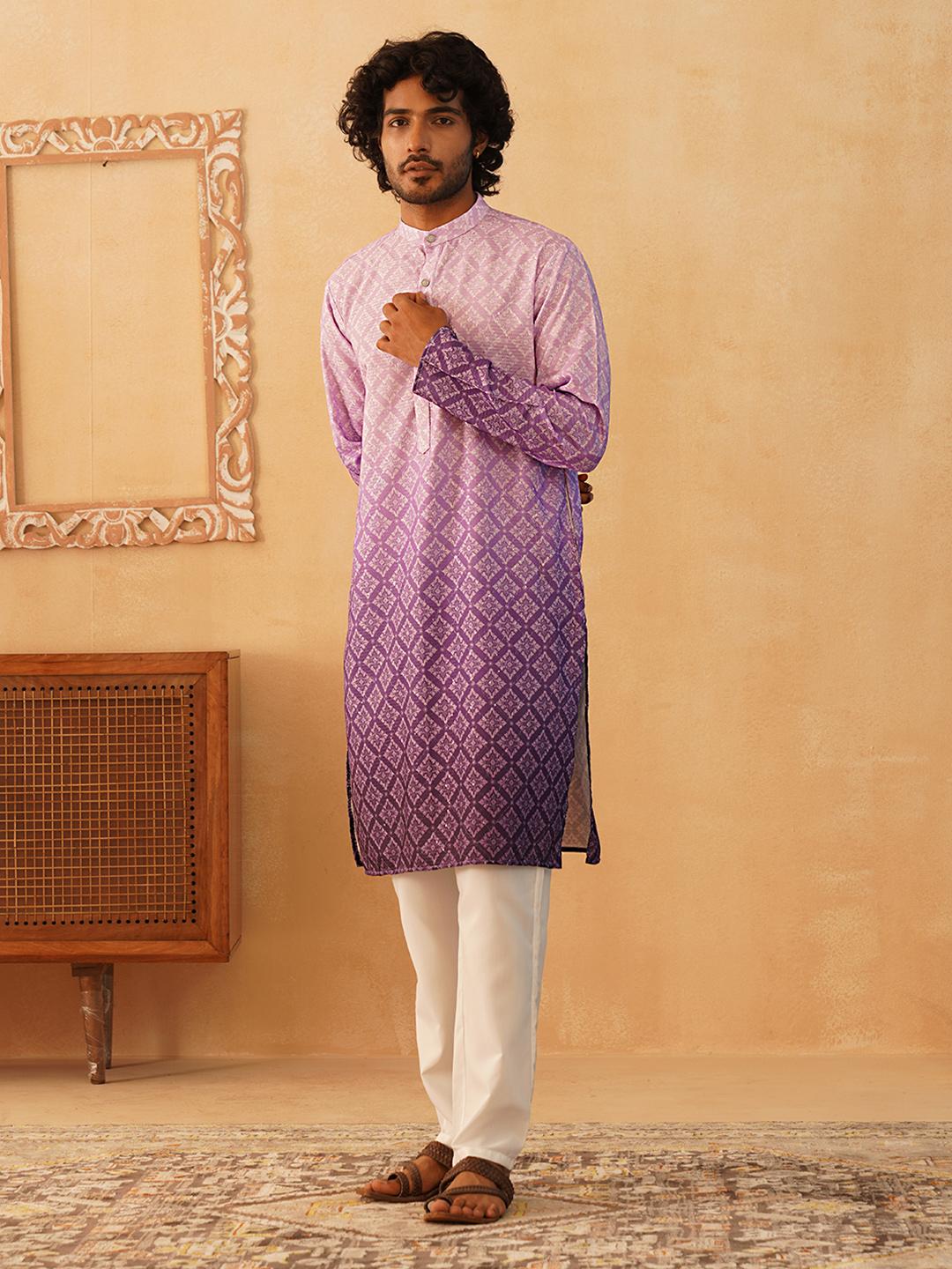 Jompers Floral Printed Sequinned Mandarin Collar Kurta with Trousers - Image 1