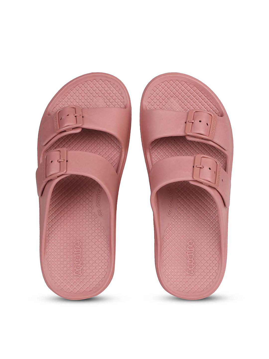 Buy Aqualite Women Pink Synthetic Open Toe Buckle Strap Sliders