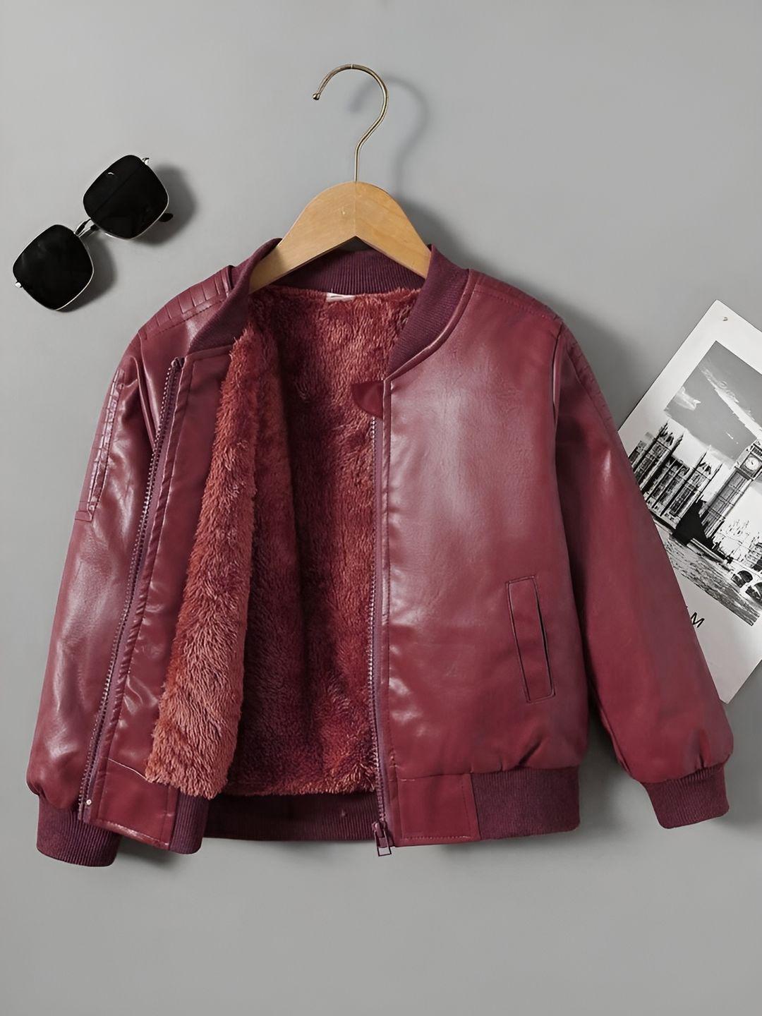 Buy BAESD Unisex Kids Stand Collar Solid Casual Leather Jacket