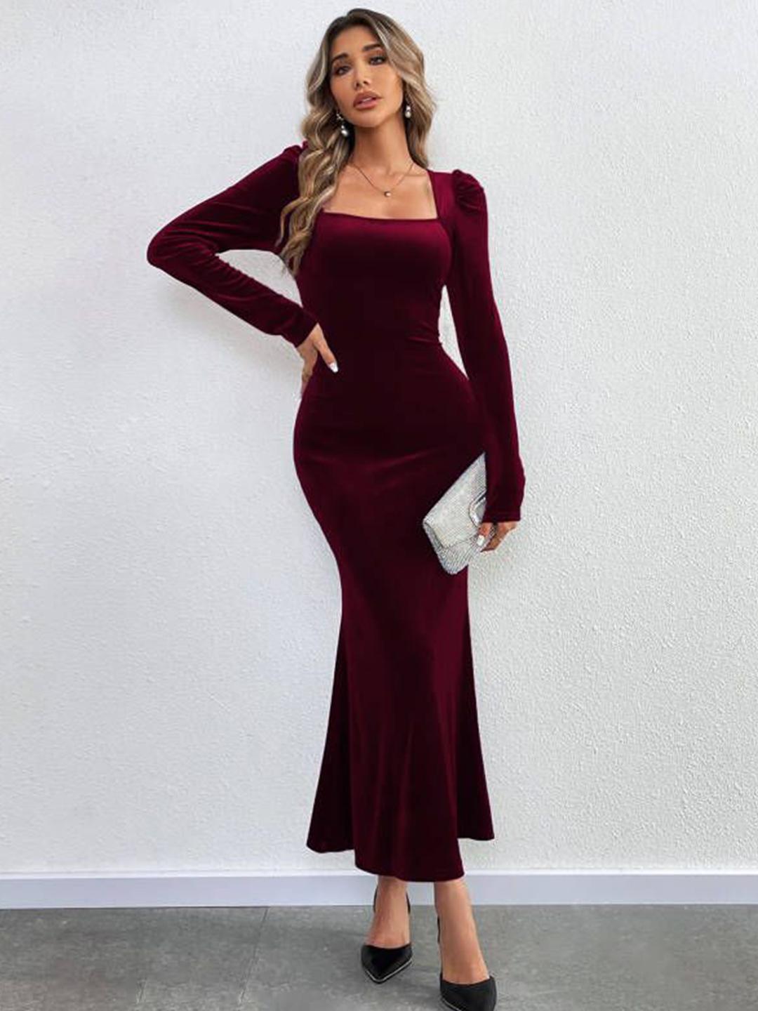 strapless open back dress Red Velvet Long Sleeve Ruched Glitter Bodycon Dress Large