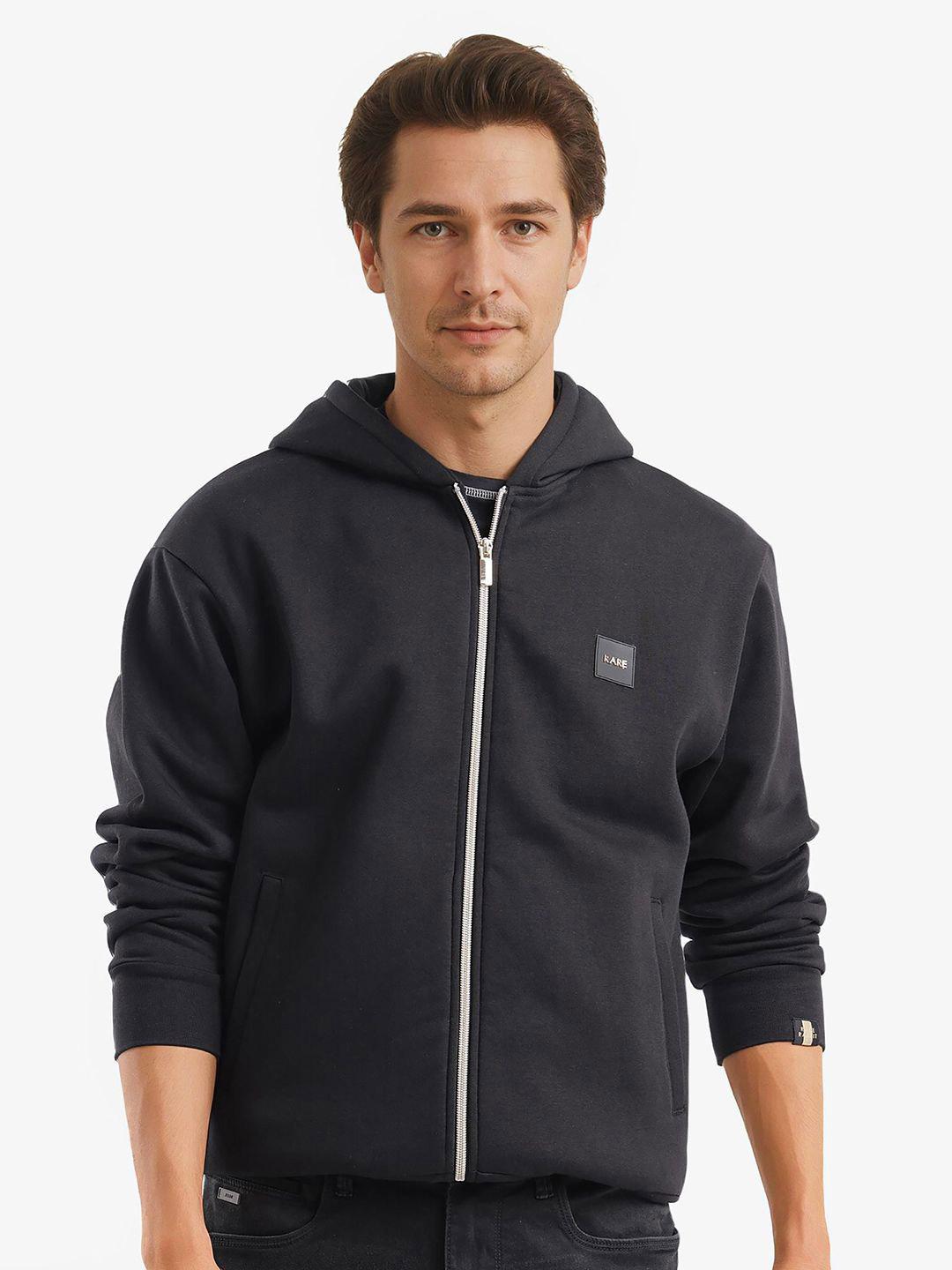 RARE RABBIT Men Solid Hood Front-Open Sweatshirt