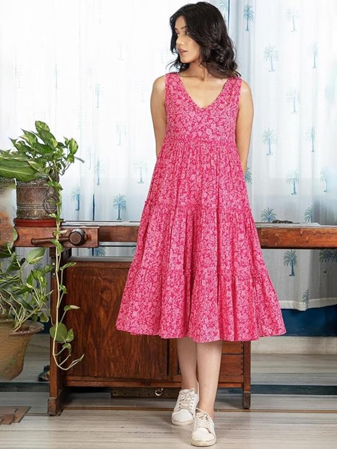 Fashion2wear Women's Floral Printed Fit Flare Knee Length Dresses