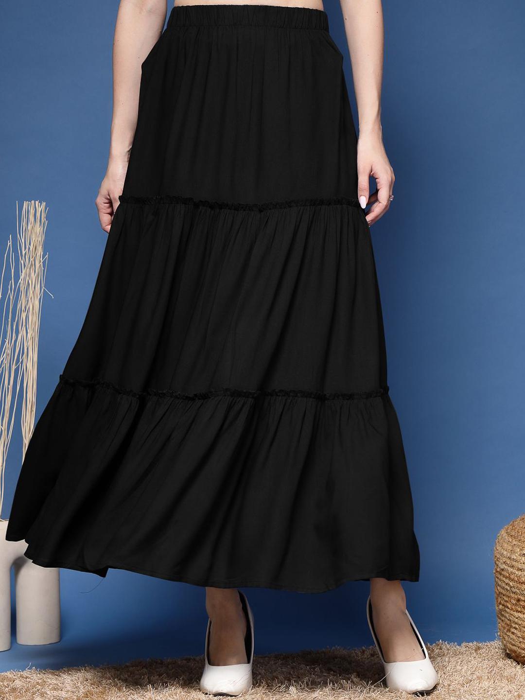 Buy DAEVISH Women Solid Tiered Maxi Skirt - Skirts for Women
