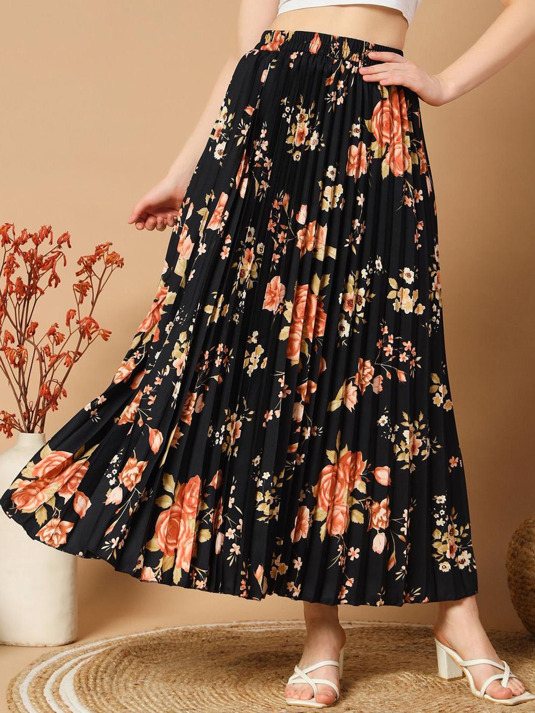Buy ZWERLON Floral Printed Pleated A-Line Maxi Skirt - Skirts for