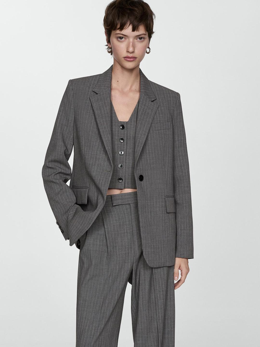 Buy MANGO Pin Striped Notched Lapel Single-Breasted Blazer Buy MANGO Pin Striped Notched Lapel Single-Breasted Blazer
