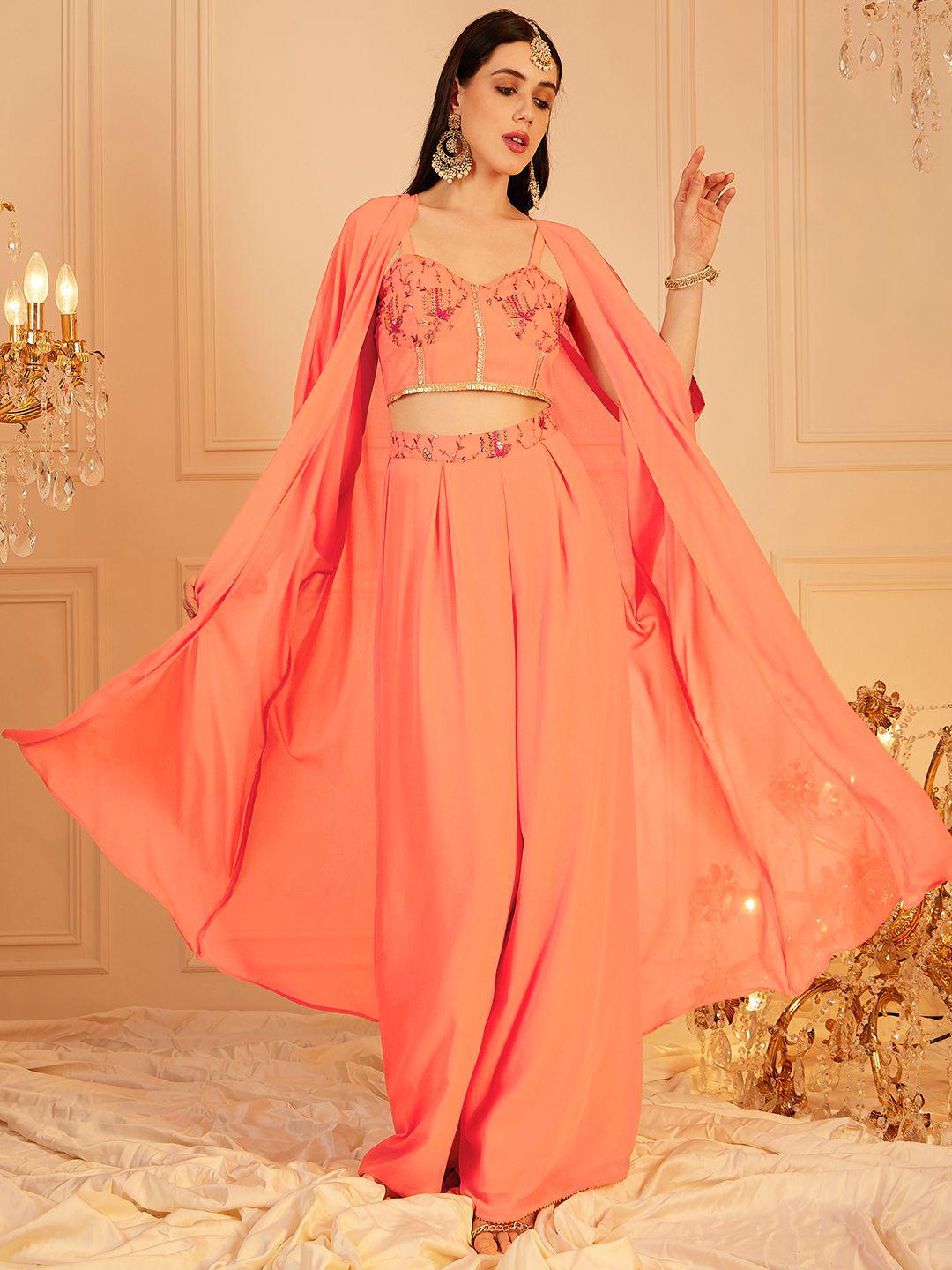 Buy indo street Embroidered Top, Palazzo With Shrug Co-Ords - Co