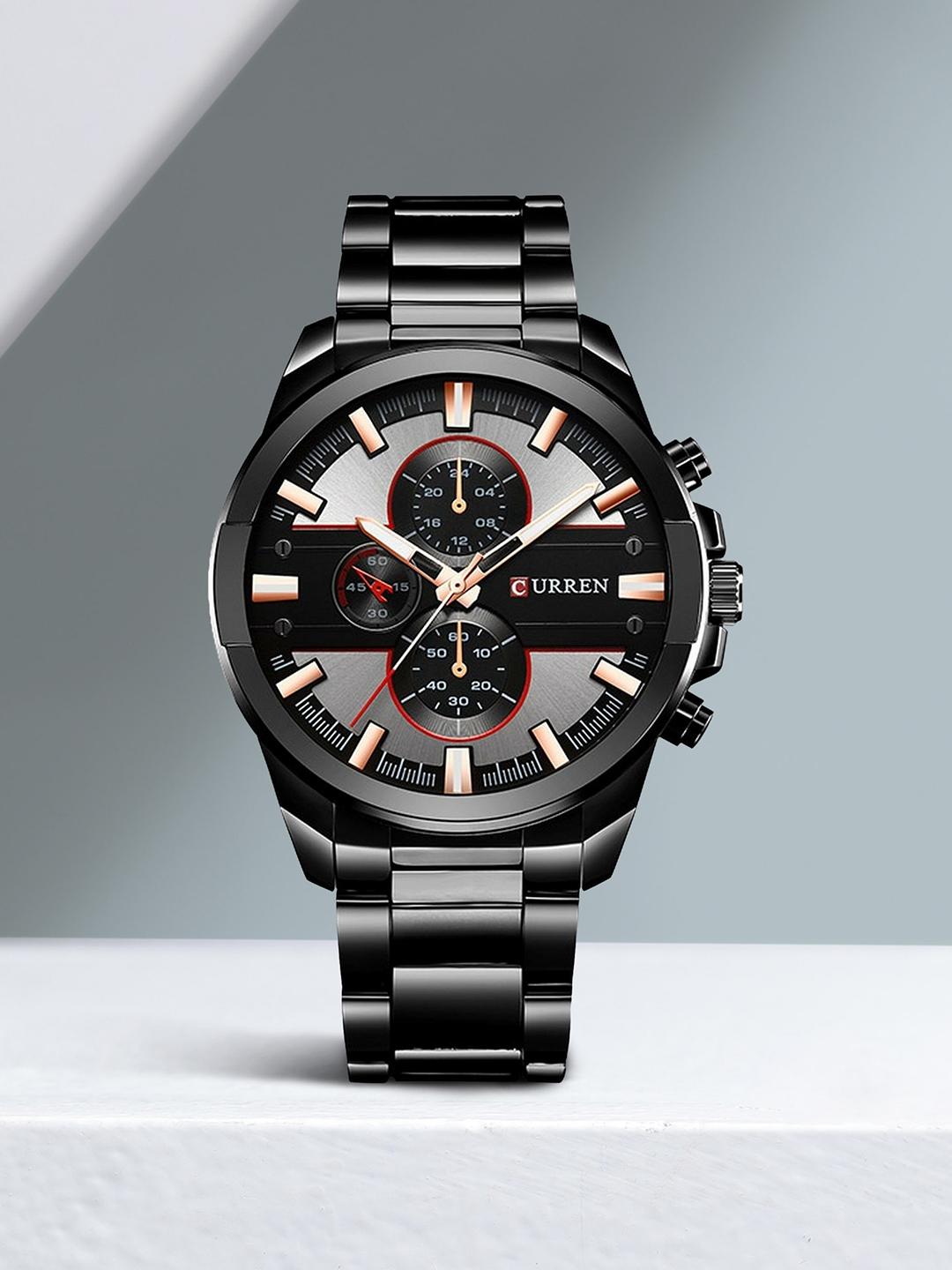 Buy Curren Men Embellished Dial Stainless Steel Cuff Straps