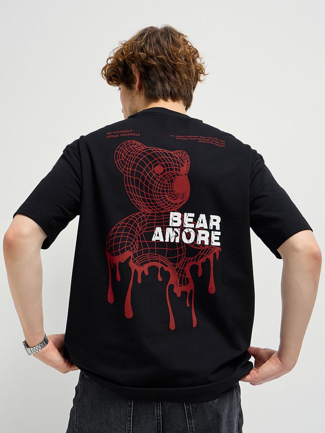 THE BEAR HOUSE Graphic Printed Drop Shoulder Cotton Oversized T-shirt - Image 1