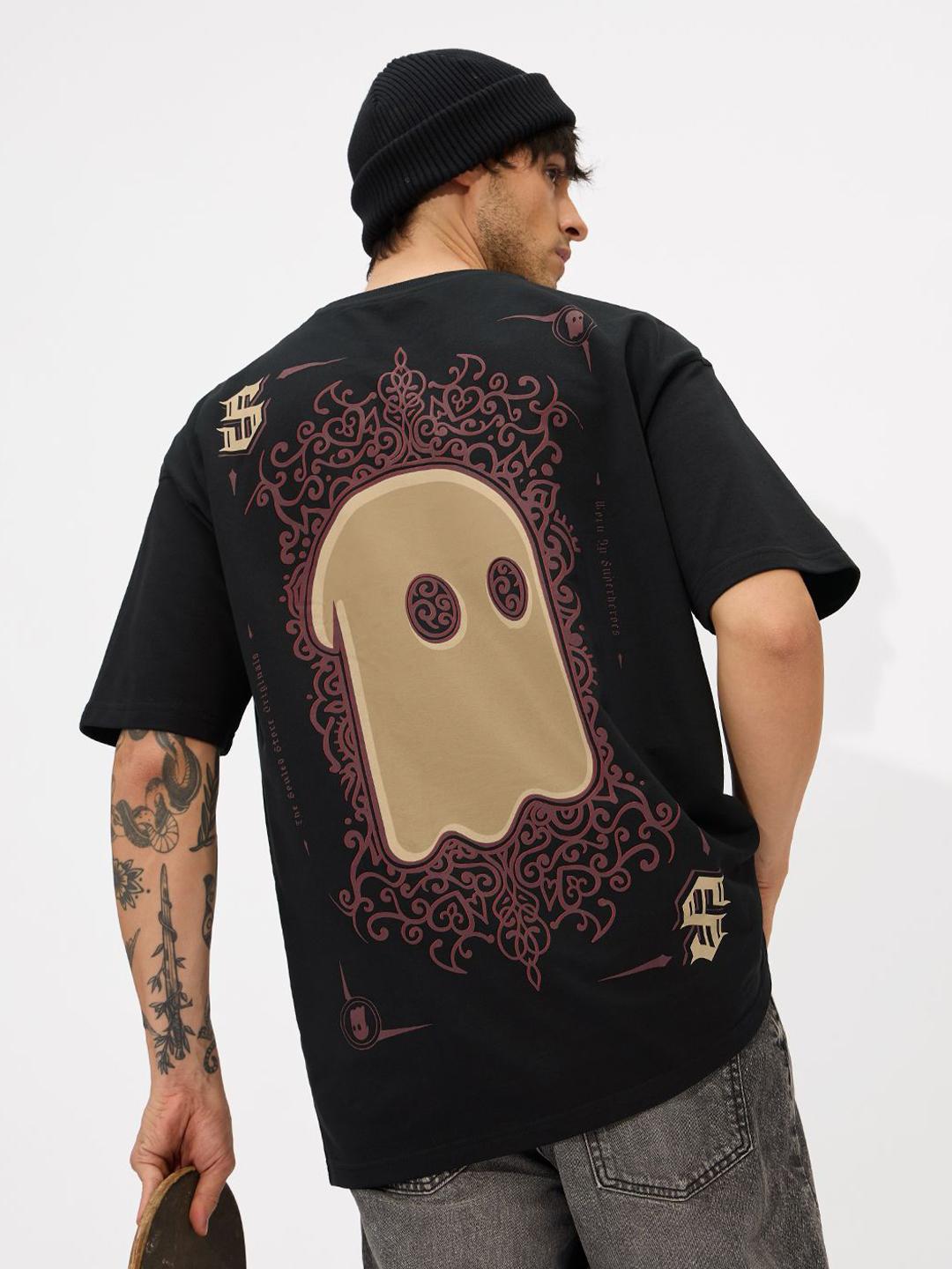 The Souled Store Men Oversized Fit Printed Black T-Shirts