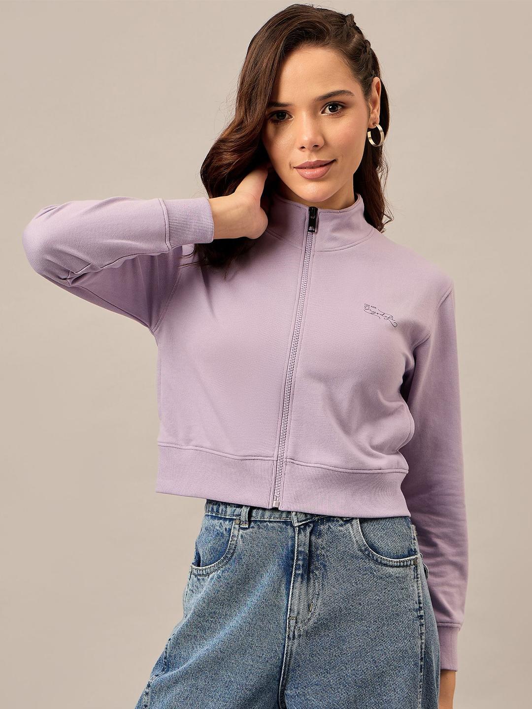 Roadster Women Solid Mock Collar Cotton Sweatshirt - Image 1