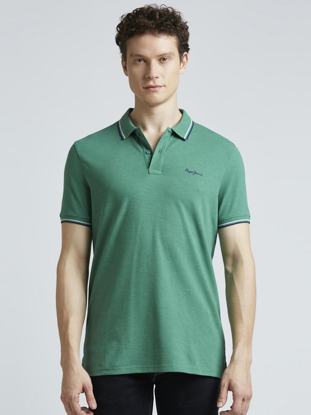 Pepe Jeans Men Solid Polo Collar Cotton T-shirt