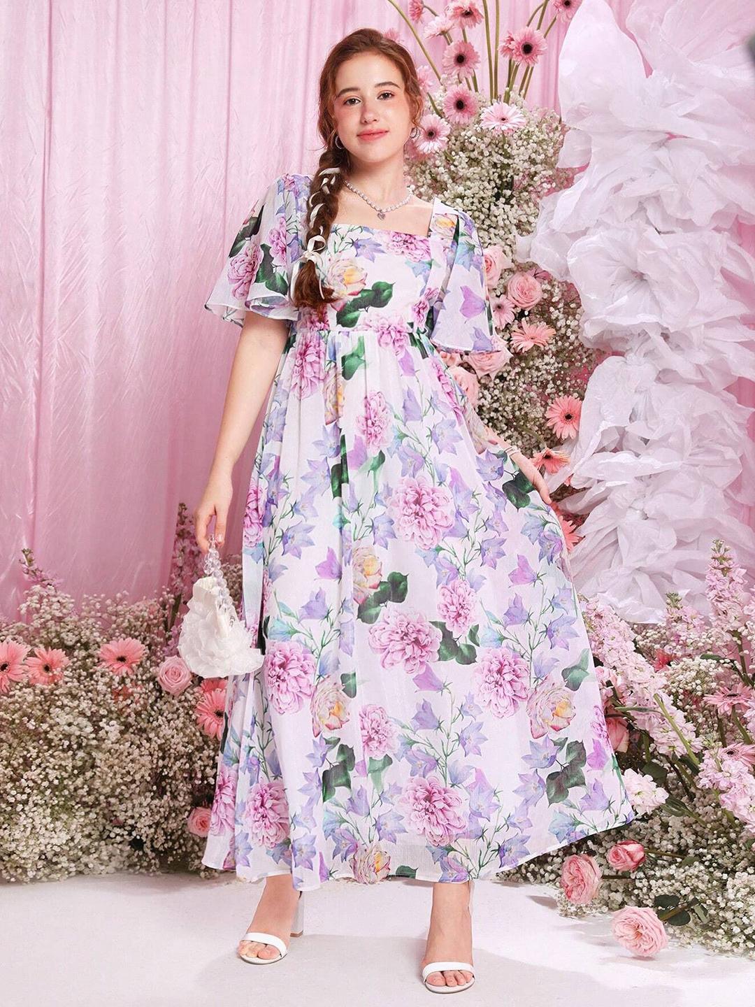 Buy BAESD Floral Print Flared Sleeve Fit & Flare Maxi Dress - Dresses for  Girls 30860417 | Myntra