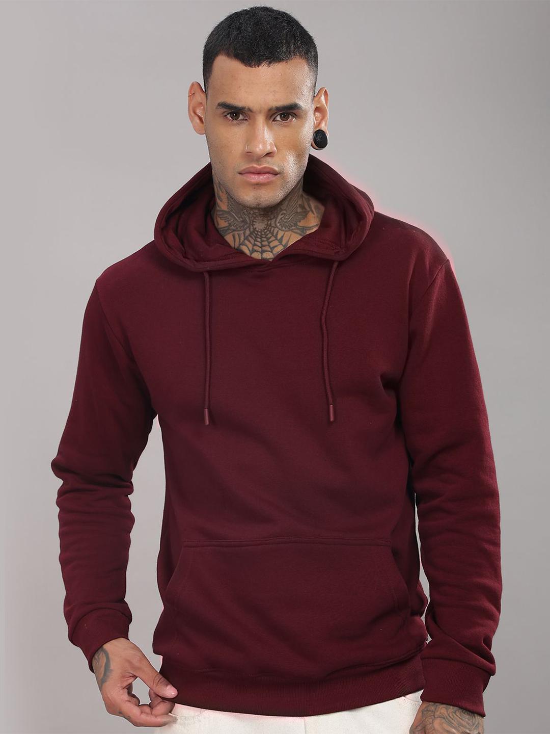 ADRO Men Solid Hood Cotton Pullover Sweatshirt