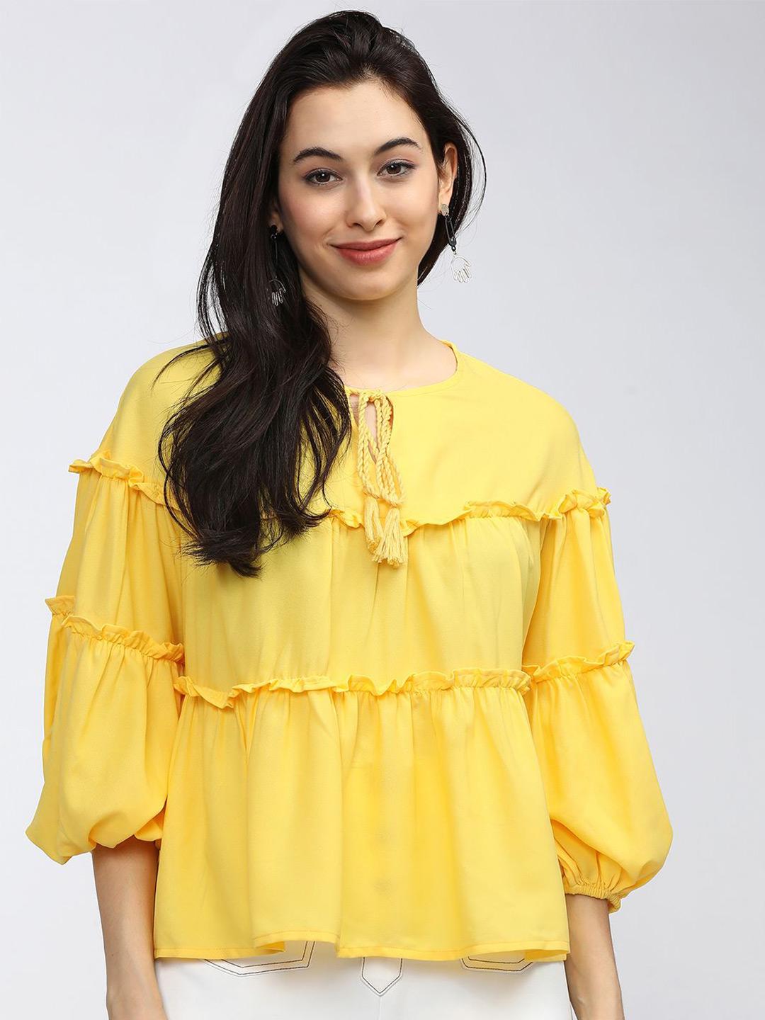 Buy Tokyo Talkies Women Solid Tie-Up Neck Top - Tops for Women