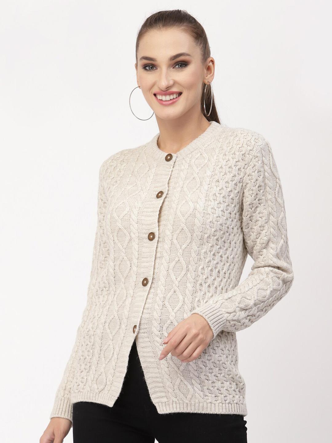 Buy Kalt Women Beige Cable Knit Cardigan - Sweaters for Women