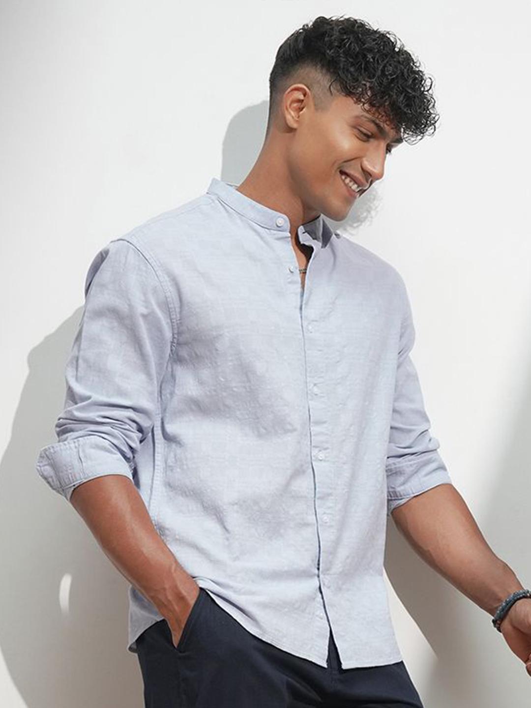 HIGHLANDER Men Comfort Relaxed Fit Mandarin Collar Shirt - Image 1