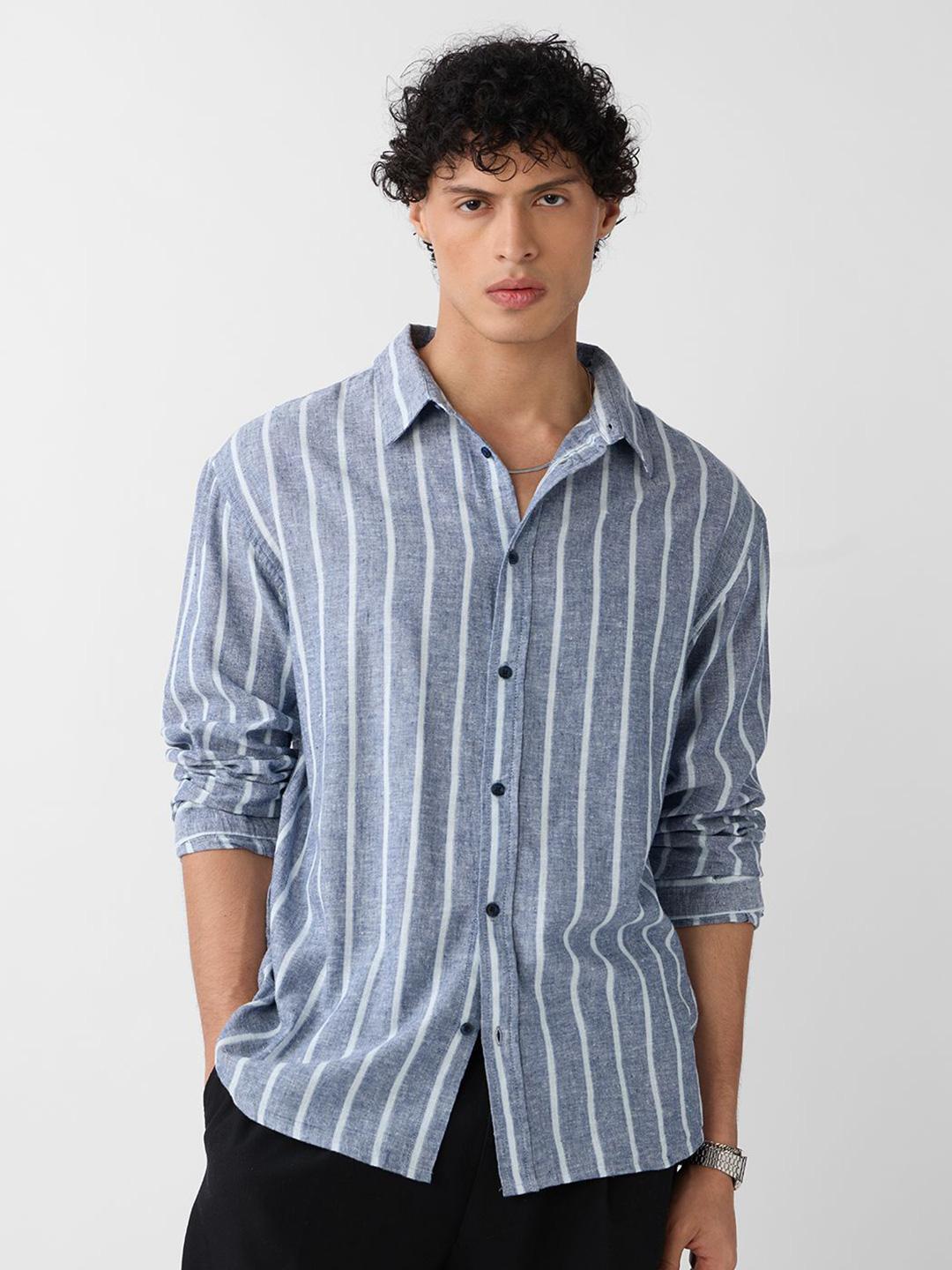 The Souled Store Men Regular Fit Striped Grey Shirt - Image 1