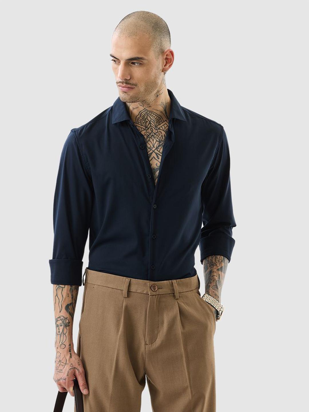 Snitch Men's Slim Fit Polyester Long Sleeve Shirt