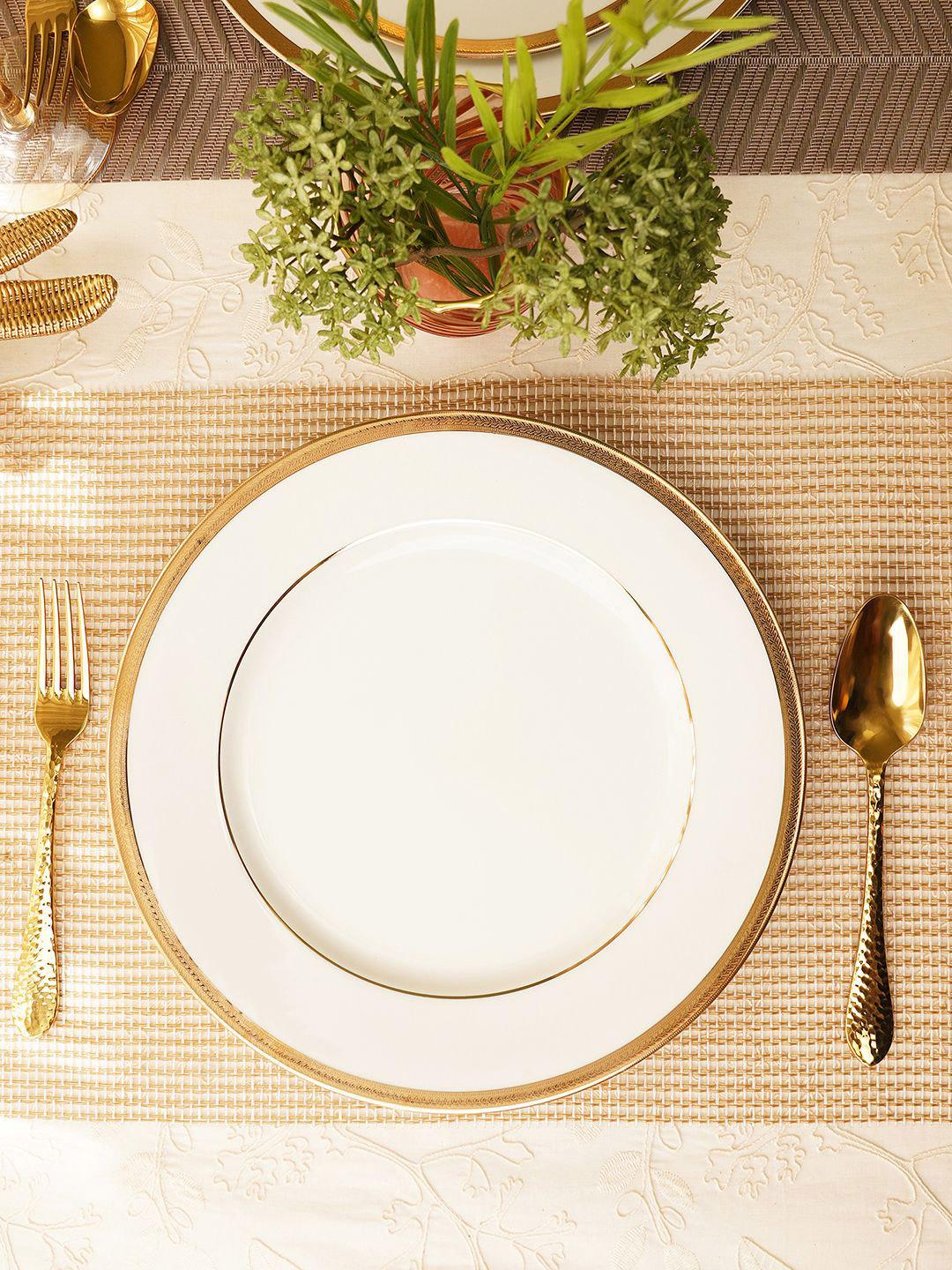 Golden Rim White With Gold Trim Dinner Set Dishes Plates Bowls Set