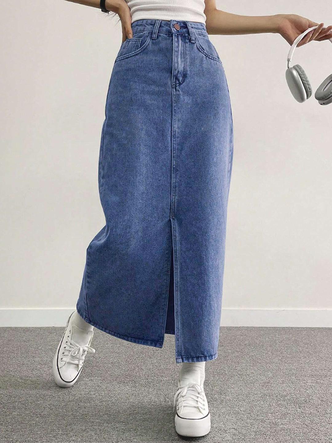 Paulo Due Ladies Front Split Denim Maxi Skirt – Long Straight – Dark Wash – Sizes 10-22 – Cotton Blend