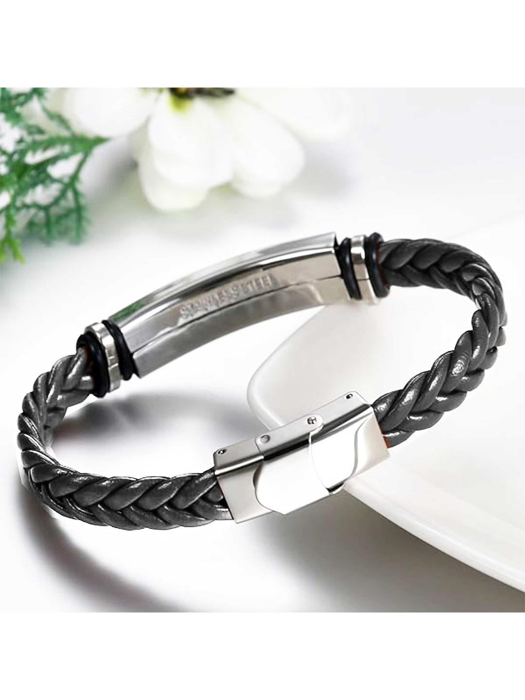 Buy M Men Style Men Silver-Plated Seeta Ram Braided Leather Weave
