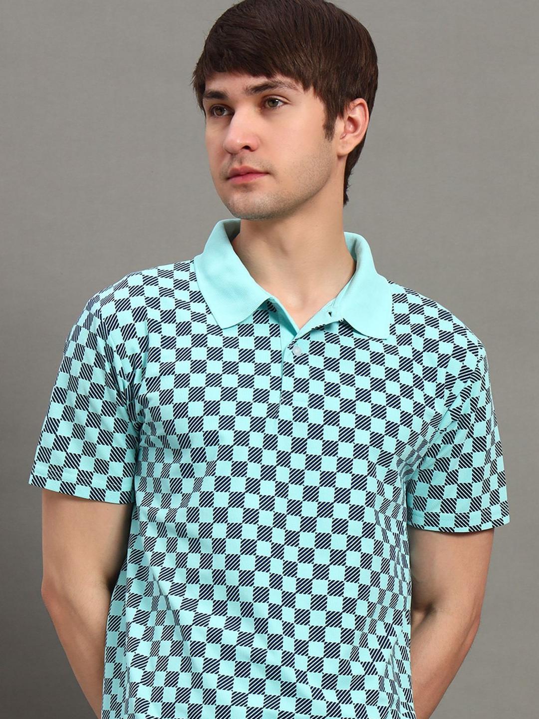 Buy GET GOLF Men Geometric Printed Polo Collar Cotton T-shirt