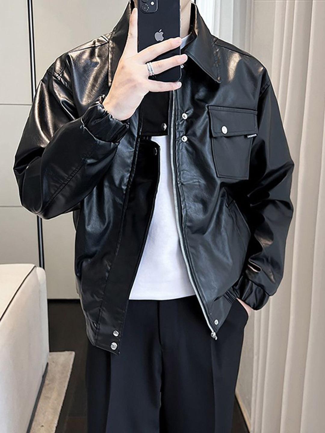 Buy StyleCast x Revolte Men Spread Collar Solid Casual Leather