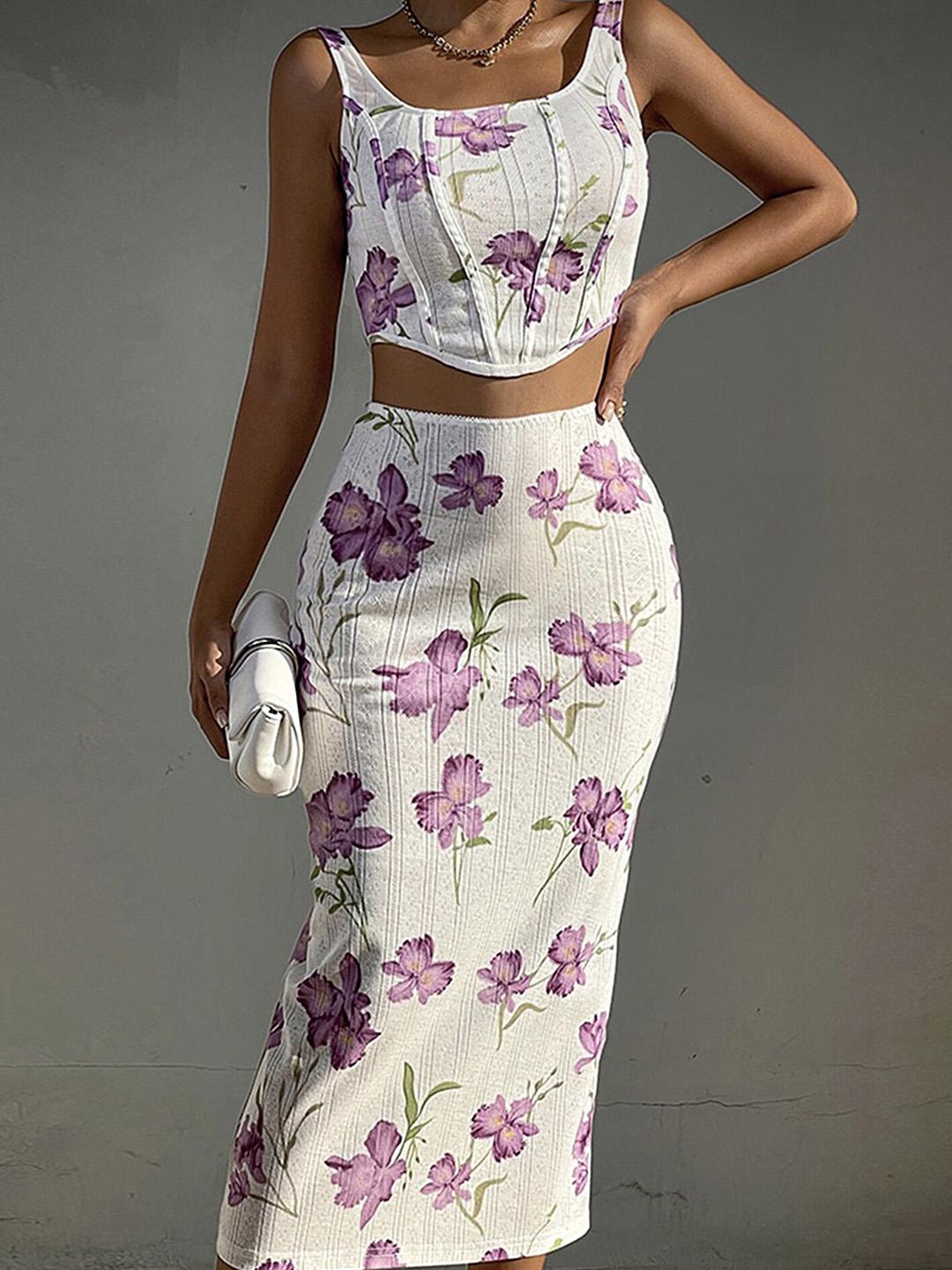 Buy LULU SKY Floral Printed Corset Crop Top Pencil Skirt Co