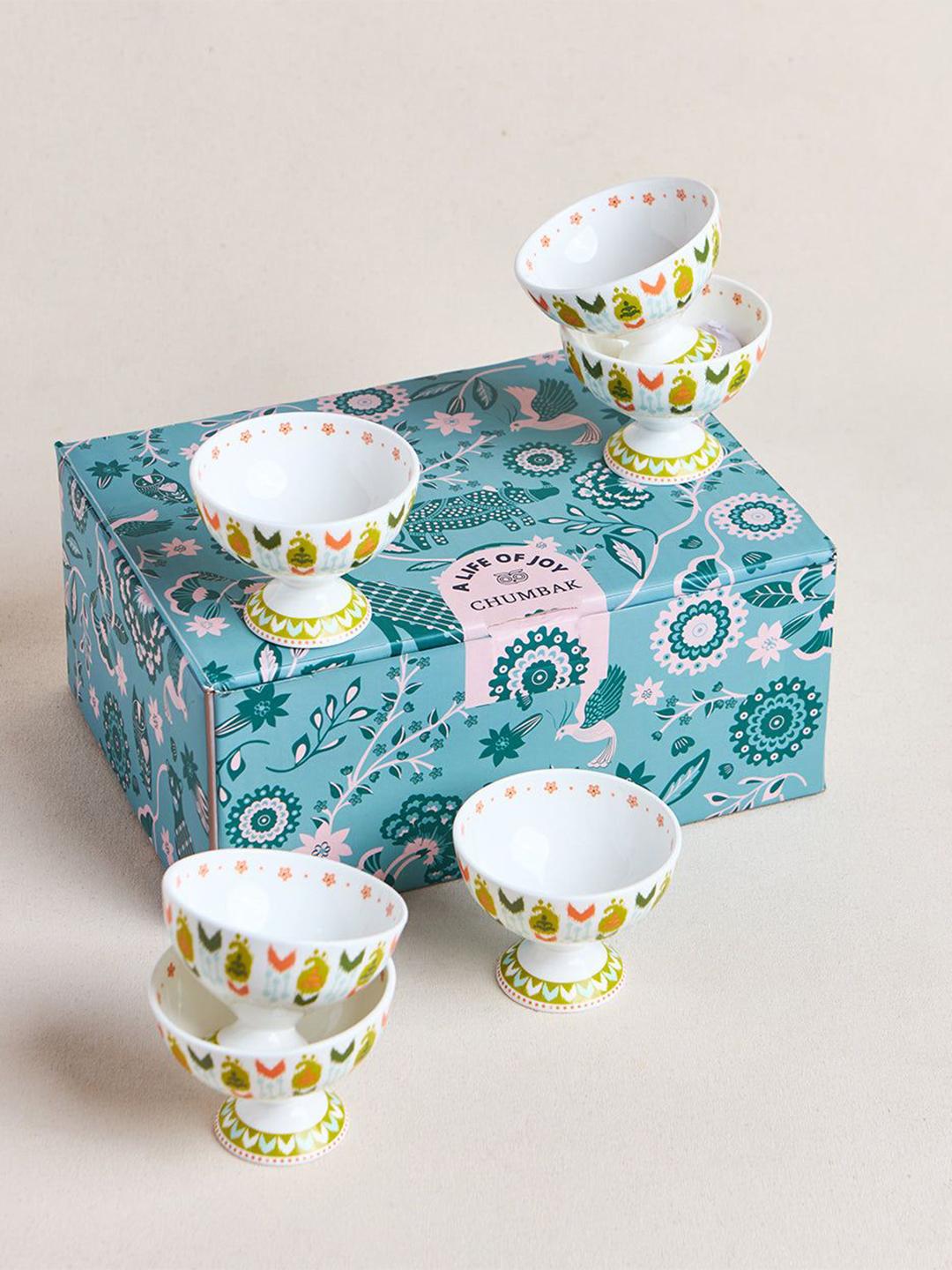 Buy Chumbak White 6 Pieces Ice cream Bowls Gift Set 160 ml each