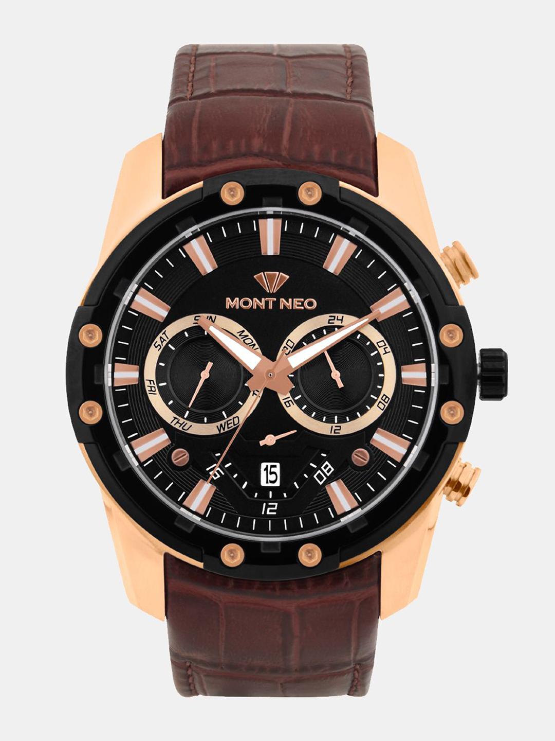 Buy MONT NEO Men Dial & Leather Textured Straps Analogue Watch