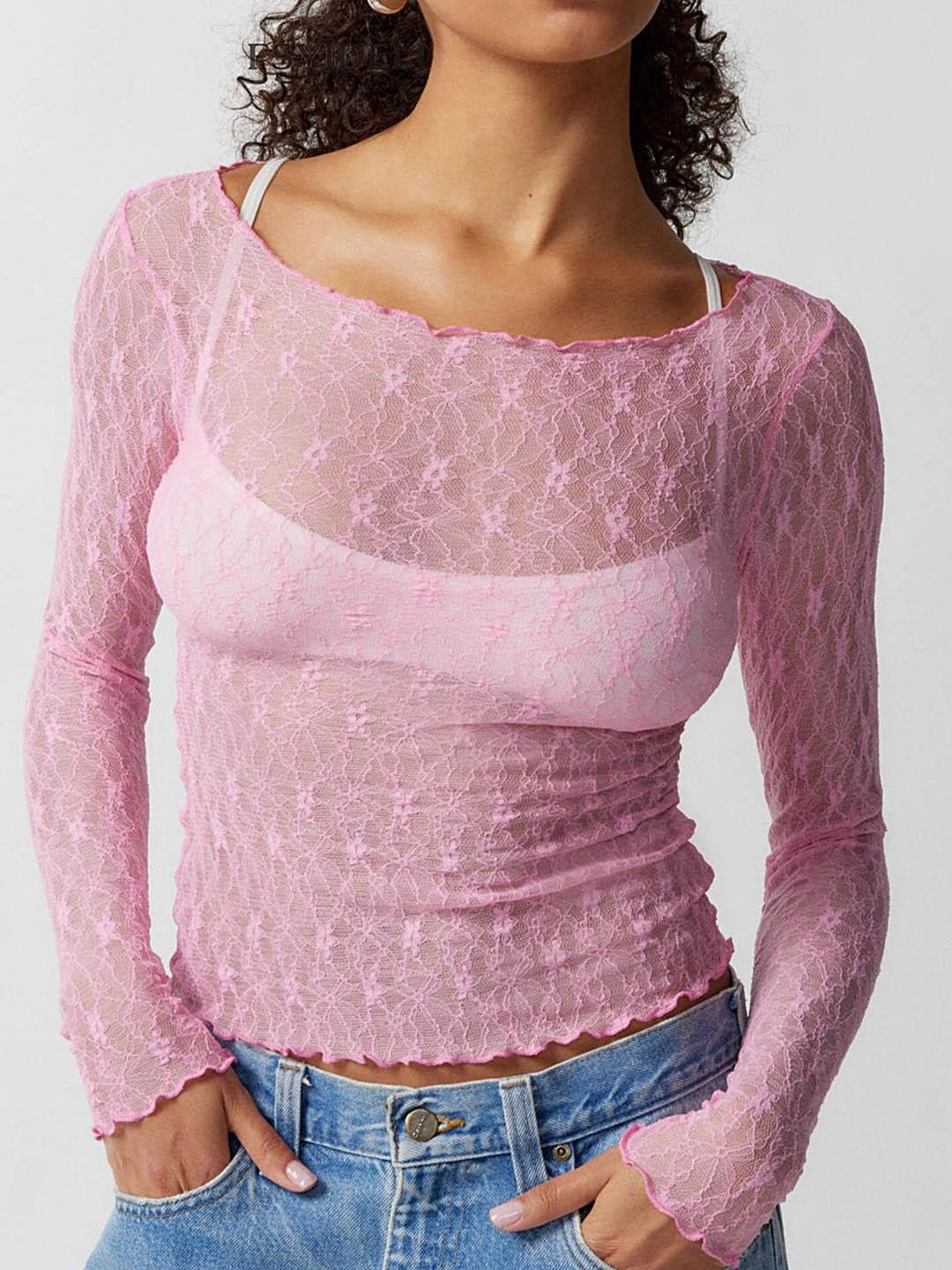 Buy LULU & SKY Long Sleeves Sheer Lace Top - Tops for Women