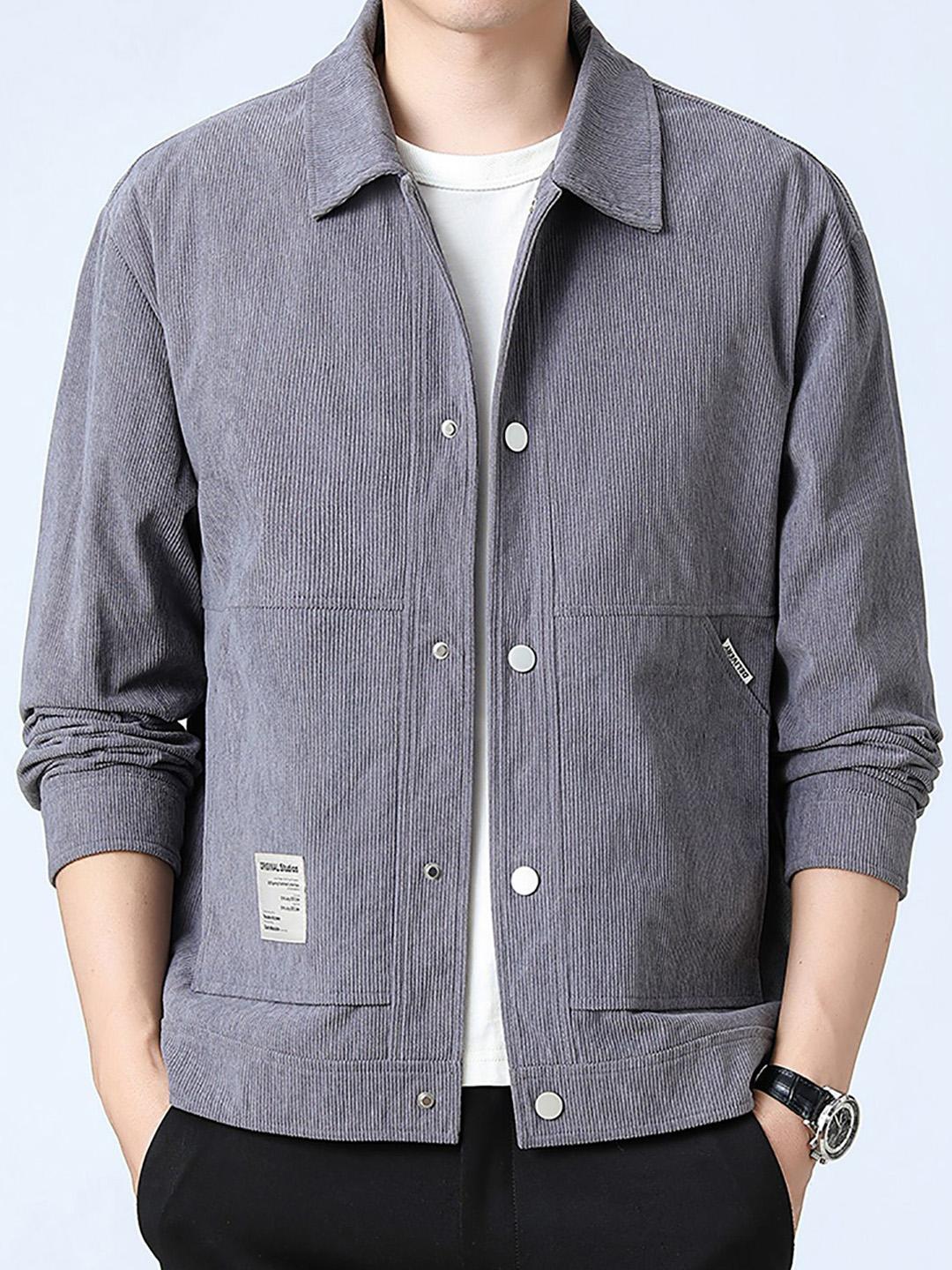 Grey Solid Windcheater Tailored Jacket with Spread Collar - Image 1