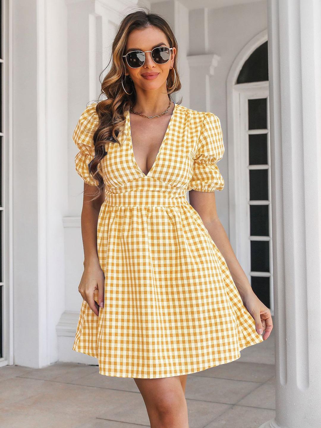 andmary Mimi check set mini dress yellow Mimi check set mini dress