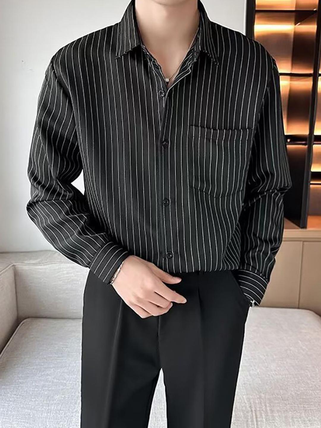 StyleCast x Revolte Men Cutaway Collar Vertical Striped Shirt - Image 1